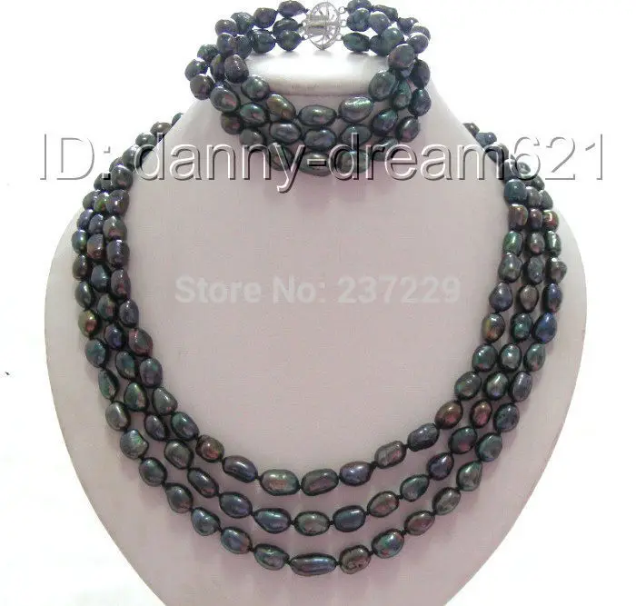 

Wholesale price ^^^17-19"3strands 11mm black baroque freshwater pearls necklace a set a0078 (A0516) -Top quality free shipping