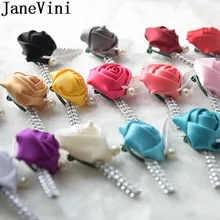 JaneVini цветок лацкан булавка Мужская свадебная бутоньерка с кристаллами, атласное Роза свадебная брошь Buttonhole gкомнатами бутоньерки на заказ