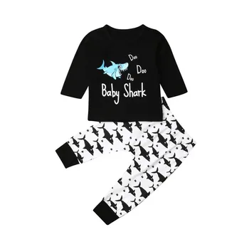 

Autumn Spring Children Clothing Casual Toddler Infant Baby Boys Long Sleeve Tops T-shirt+Shark Printed Pants 2Pcs Cotton Outfits