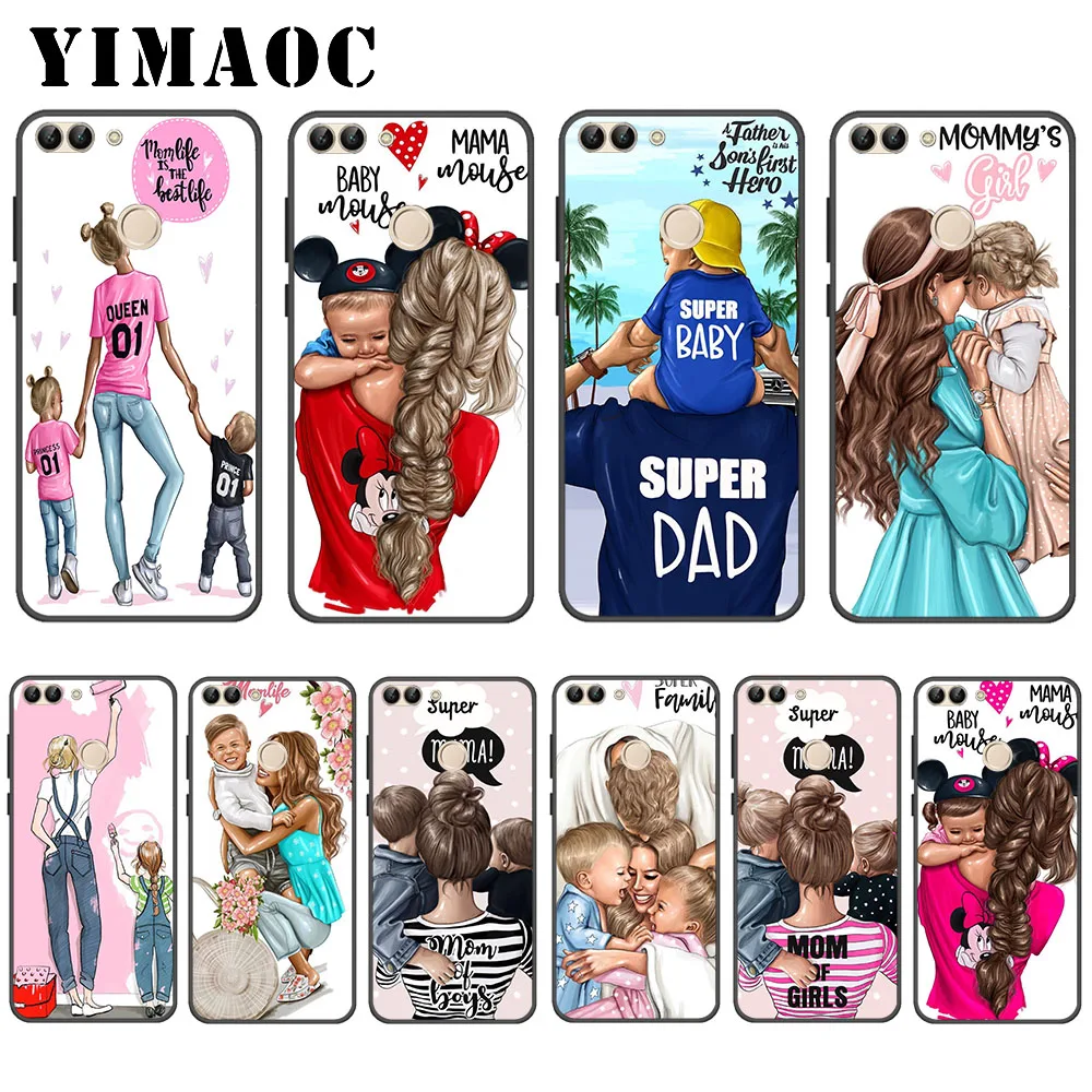 Super Mom Dad And Baby Soft Case for Huawei P8 P9 Lite Mini P10 P20 P30 Plus Pro P Smart Z 2019 |