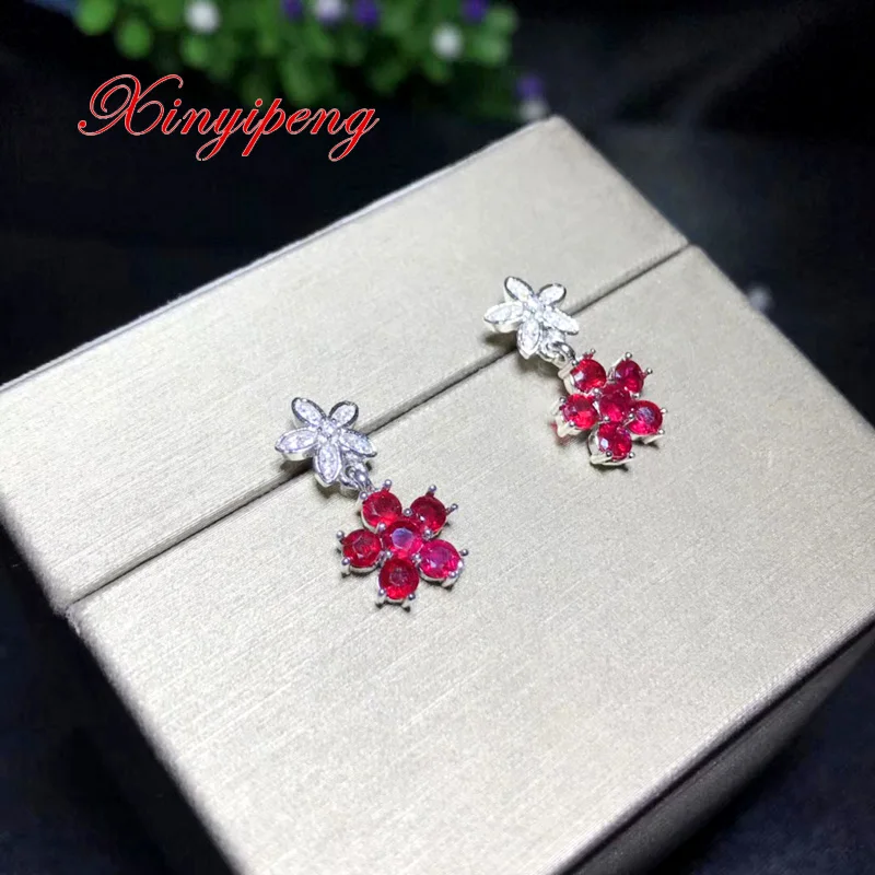 

Xin yi peng 925 silver inlaid natural ruby eardrop, woman eardrop, anniversary birthday gift