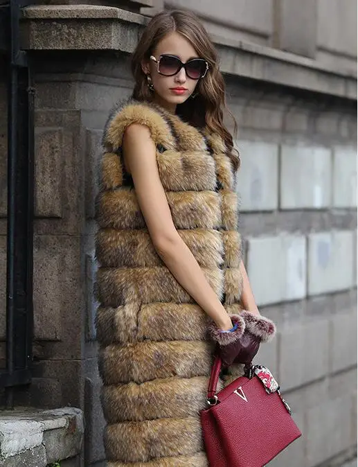 Длинный стильный мозаичный искусственный мех лисий мех жилет женский в длинном меховом пальто NV053 - Цвет: 02