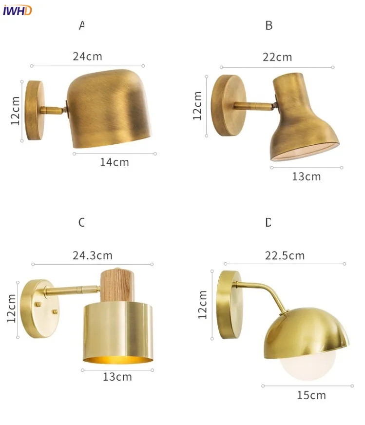 IWHD скандинавский медный настенный светильник в стиле ретро, Светильники для гостиной, ванной комнаты, зеркальный светильник, Деревянный винтажный настенный светильник, светодиодный светильник, аппликация, Мураль