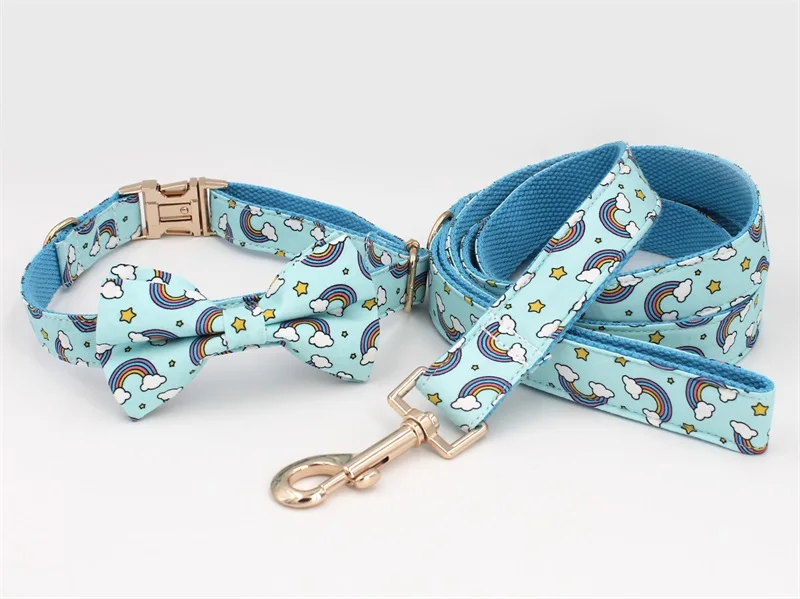 Радужный ошейник для собак с галстуком-бабочкой, персональный настраиваемый хлопковый ошейник для домашних животных, подарки для собак и кошек