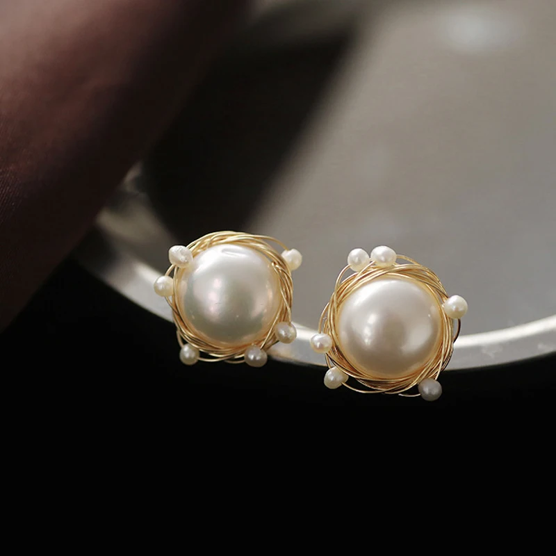 14KGF пресноводные белые жемчужные сережки-шпильки в стиле барокко для женщин, свадебные украшения