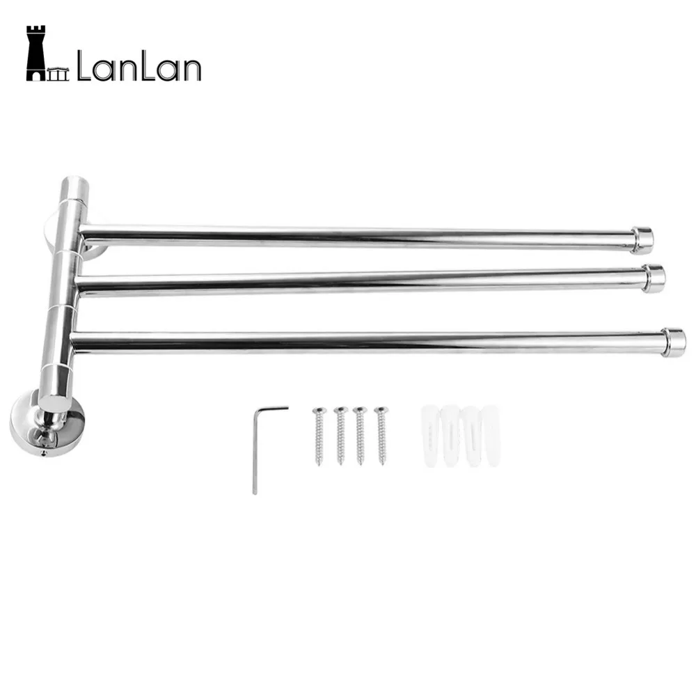 

LanLan Wall-Mounted Stainless Steel Folding 360 Degree Rotating Bars Bathroom Towel Racks Hanger Holder Storage Organizer-30