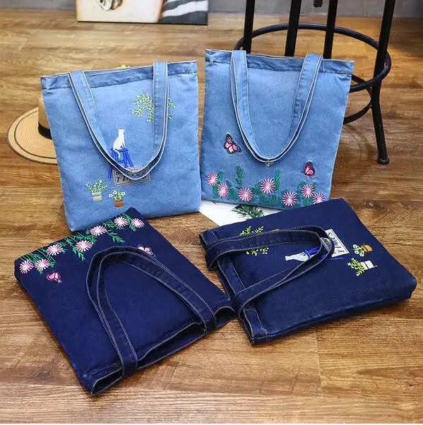 New Women Bag Large Capacity Cowboy Handbag High Qualtity Print Floral Casual Canvas Denim Shoulder Bag  Shopping Bag