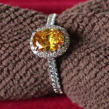 

1CT Oval Shape Egg Style Yellow Simulate Diamond Female Ring Pure White Gold 18K Jewelry Perfect Propose Jewelry Ring For Girl