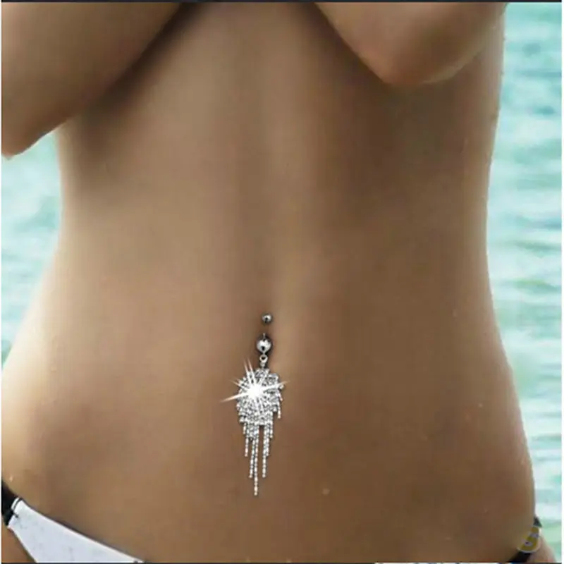 

LNRRABC Rhinestones Long Tassel Navel Beads Dangle Pendant Button Belly Ring Bar Party Body Piercing jewelry plugs and tunnels