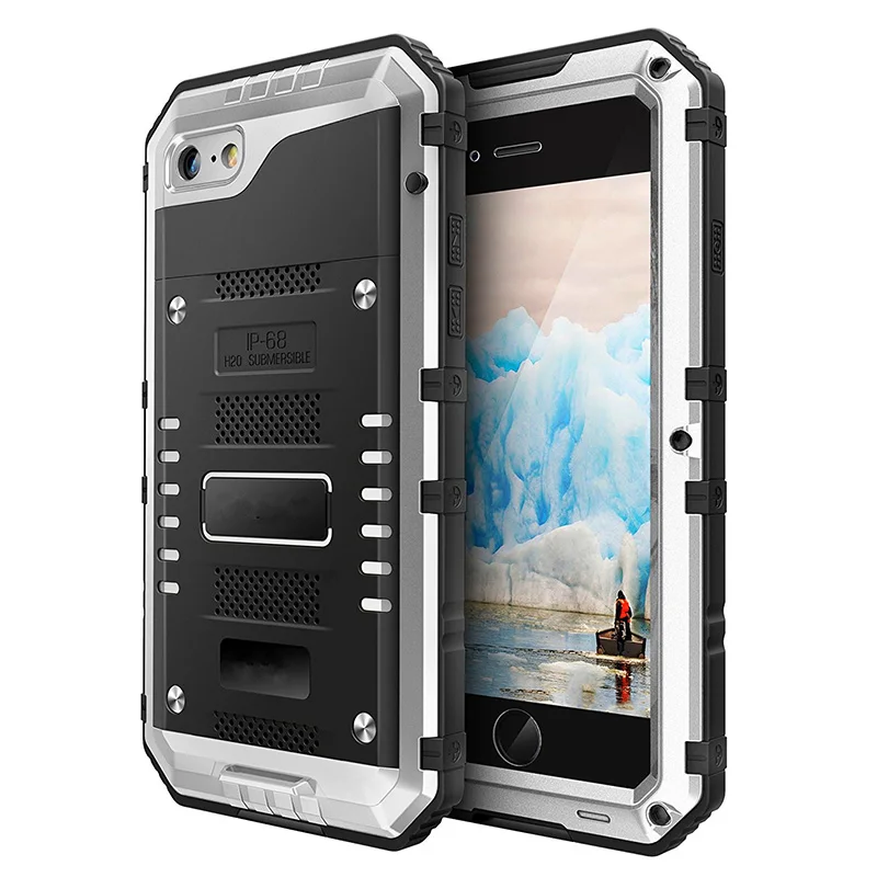 Ударопрочный водонепроницаемый IP68 сверхпрочный гибридный прочный бронированный металлический чехол для телефона для iPhone X 8 7 6 6s Plus 5 5S SE чехол - Цвет: Серебристый