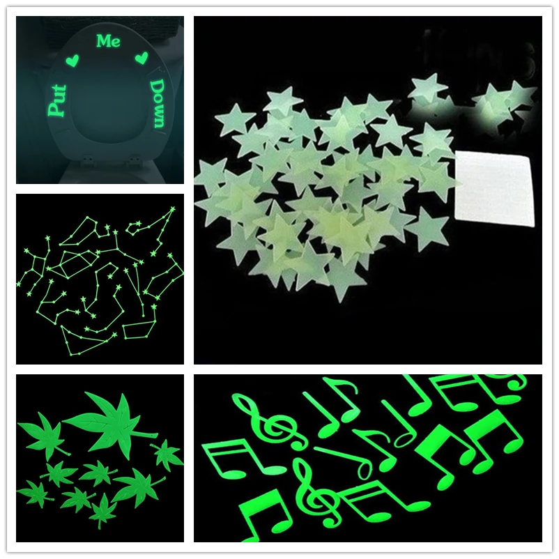 

3D stars Maple leaf music glow in the dark Luminous on Wall Stickers for Kids Room living room Wall Decal Home Decoration poster