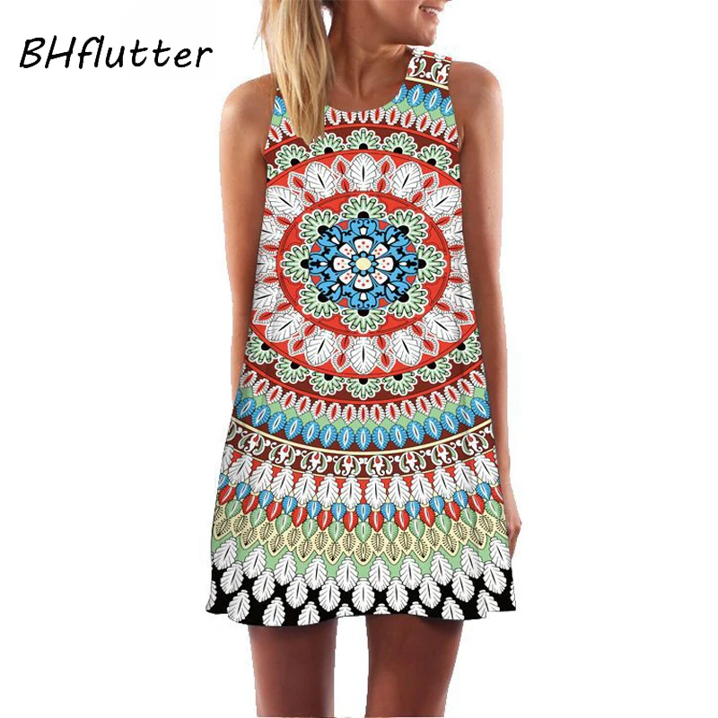 

BHflutter Tranditional Floral Print Summer Dress Women 2019 New Fashion Sleeveless Cute Summer Dress Mini Casual Chiffon Dresses