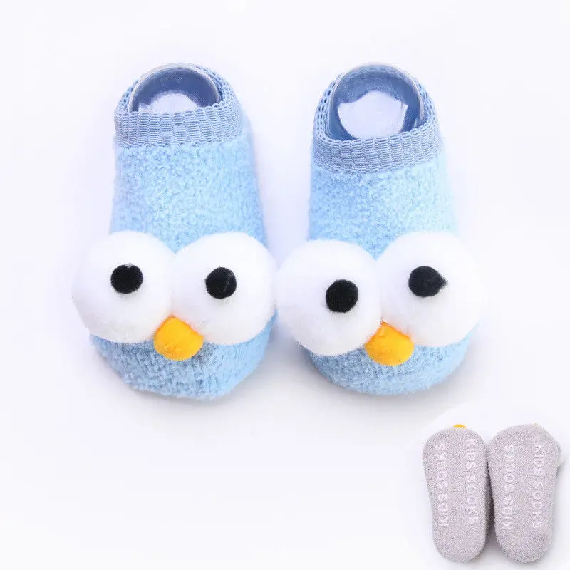 Популярные новые милые Нескользящие Теплые Носки с рисунком для новорожденных девочек и мальчиков, тапочки, ботинки - Цвет: Синий