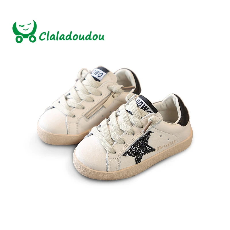 

Claladoudou 14-18.5CM Brand Toddler Fashion Twinkle Sport Shoe Baby Girl Kid Glitter Sneaker Children Genuine Leather Trainer