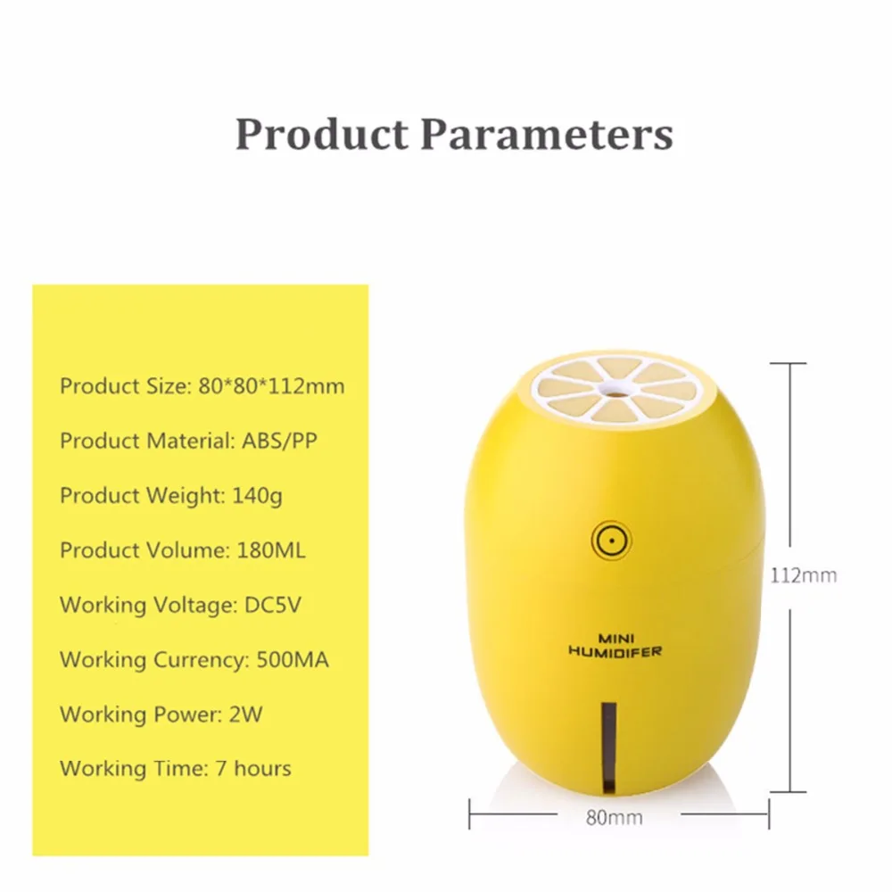 Мини увлажнитель с ароматом лимона увлажняющий автомобильный увлажнение многофункциональное применение Ночной свет объем туман стильный подарок LM-001