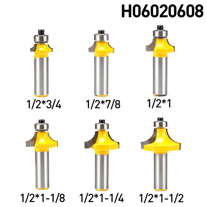 HUHAO 1 Набор круглых фрезов для дерева 2 флейты Концевая мельница с подшипником Фрезерный резак деревообрабатывающий инструмент угловой круглый над бит - Длина режущей кромки: HT06020608