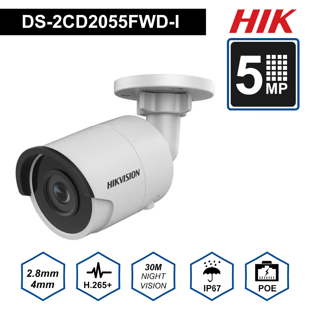 

Hik English EasyIP3.0 Security IP Camera H.265 DS-2CD2055FWD-I 5MP Mini Bullet Network IP Camera with Night Version IP67 & Slot