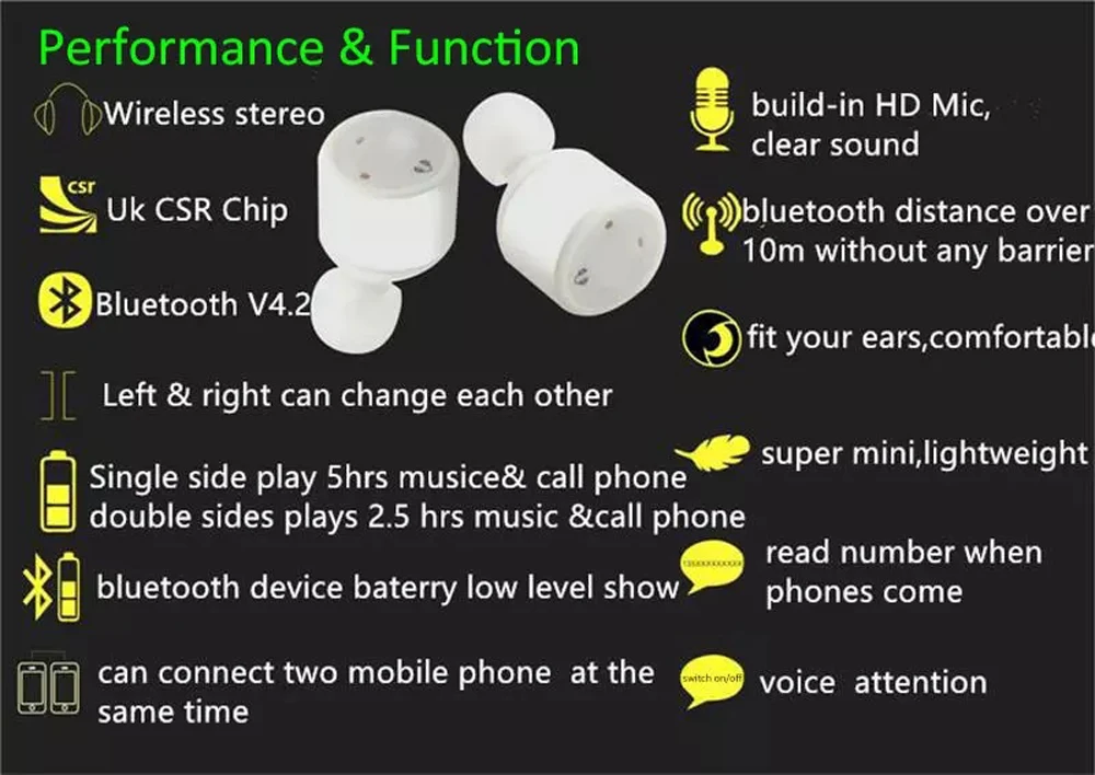X1T Twins Stereo Bluetooth Earphones 4.0 Auriculares Wireless Headset Hands free Micro Earpiece For phone i7s TWS Fone de ouvido (9)