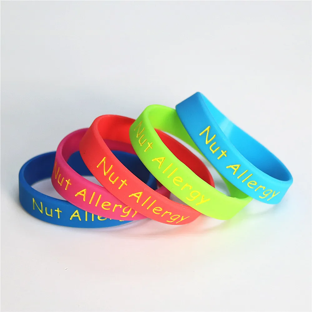 

50PCS/lot Medical Alert Nut Allergy Silicone Wristband Kids Size 5 Colors Silicone Braceets&Bangles Kids Wholesale SH110K