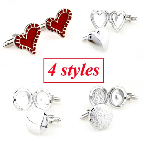 

4 Designs Photo Frame Cufflink Heart Circle Cuff Link Free Shipping