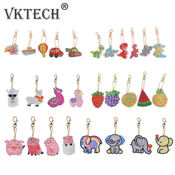 

5pcs/set Keychain DIY Full Drill Diamond Painting Cartoon Emotion Cute Animals Love Heart Key Ring Diamond Painting Cross Stitch