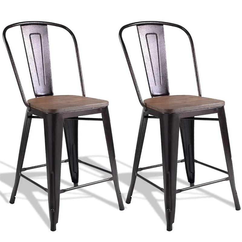 Медный набор из 2 металлических деревянных стулья для стойки прочная стальная рама сверхмощные Стальные Стулья деревянное сиденье