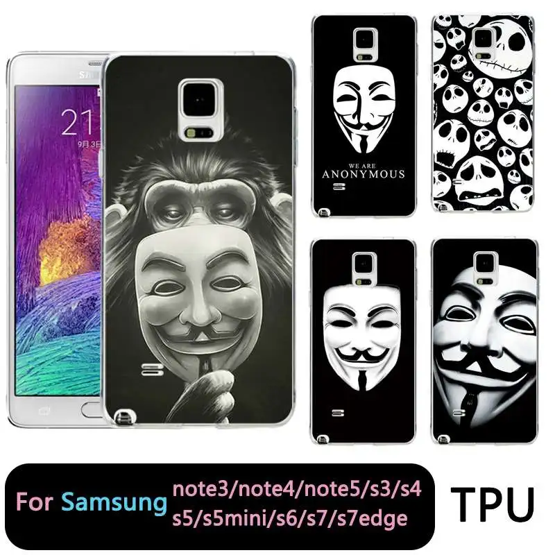 QMSWEI TPU Phone Case For samsung S8 s6 s7 edge s4 s5 s3 C5 C9 note3 note4 note5 Soft Skull Mask Face Smeil Cover Free shipping |