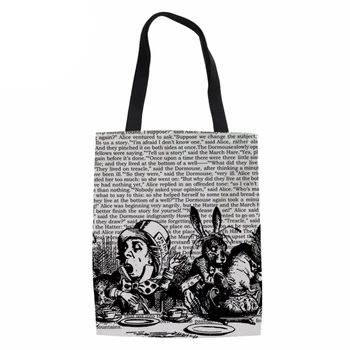 

NoisydesignsCanvas Handbag Fashion Coth Bag for Teenager Girls Shopping Tote Bag Alice Vintage Print Ladies Hand Bags Beach Bag
