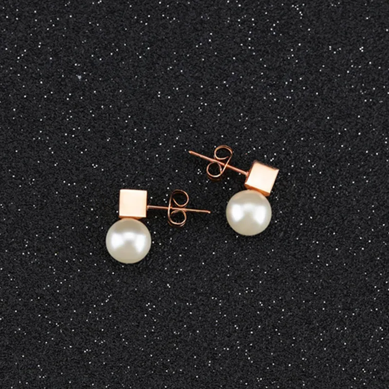

New Rose Gold Earrings 316l Stainless Steel Earrings for Women Girls Imitaion Pearl Round Earrings Jewelry Earrings Stud Brincos