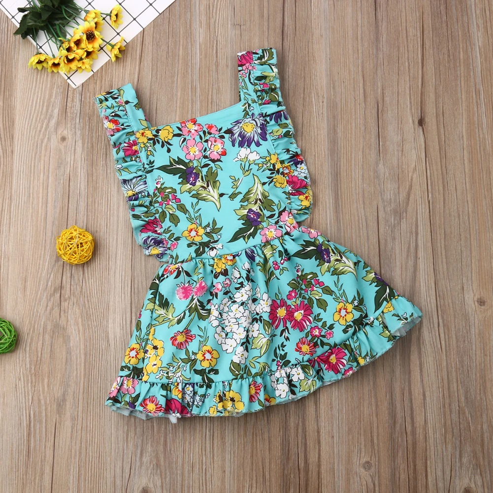 Летнее платье для маленьких девочек Хлопковое приталенное платье-пачка принцессы с цветочным принтом и рукавами-крылышками, вечерние