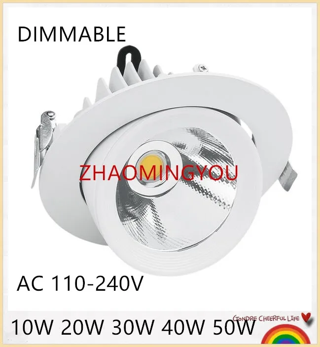 

YOU 1PCS 10W 20W 30W 40W 50W 60W Dimmable COB LED Gimbal Embedded led trunk lamp Round COB shoplighter 85-265V LED Downlight