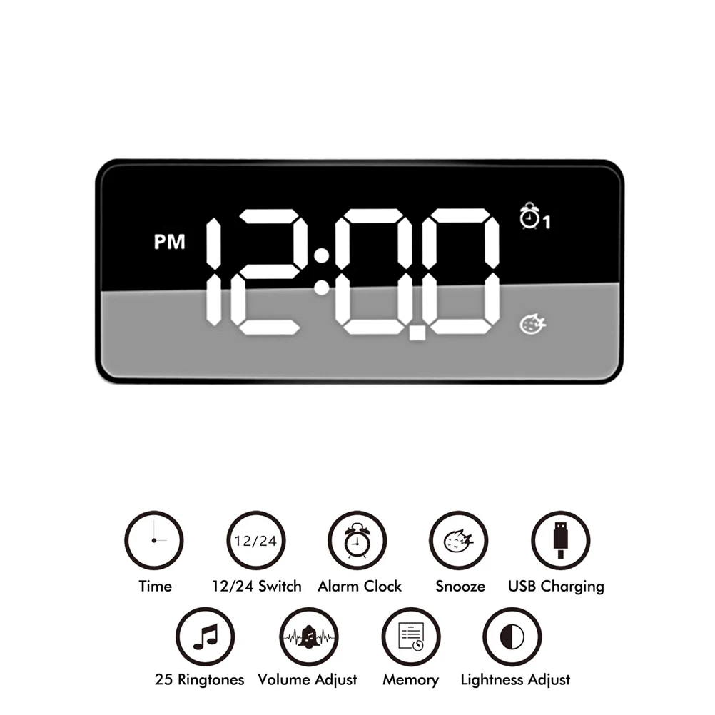 Цифровой двойной будильник светодиодный дисплей часы usb зарядка Регулируемая яркость таймер сна музыкальный будильник для спальни офиса