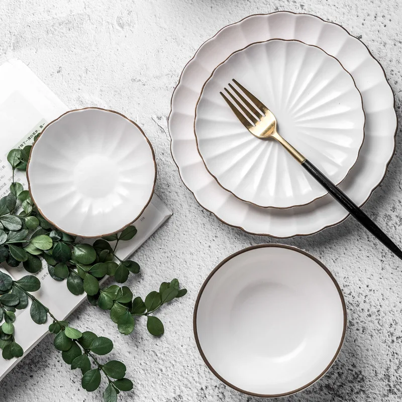 

European Style Ceramic Steak Plates Rice Soup Bowls Water Milk Mugs Wholesale Tableware Dinnerware Sets