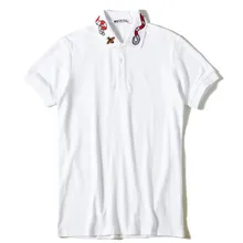 Летний топ с вышивкой пчелы, рубашка поло, Мужская брендовая Модная рубашка с коротким рукавом и отложным воротником, Мужская рубашка поло, Ropa Hombre Verano