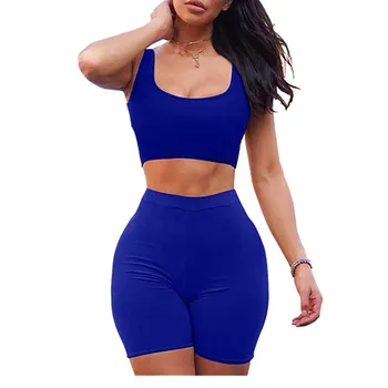 

Women Crop Top Slim Shorts Solid Bodycon 2PCS Set Summer Tracksuit for Women Sport Jumpsuit Sets
