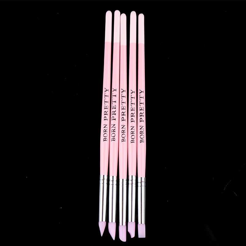 BORN PRETTY 5 шт Силиконовая ручка для резьбы ногтей розовая резьба выбивает ручки для рукоделия Маникюрный Инструмент для росписи ногтей набор