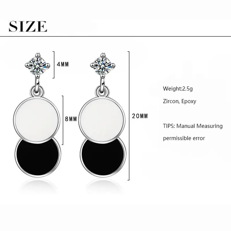 ANENJERY Simple Black and White Round Geometric 925 Sterling Silver Earring For Women Gift S-E844 4 ANENJERY Simple Black and White Round Geometric 925 Sterling Silver Earring For Women Gift S-E844 4