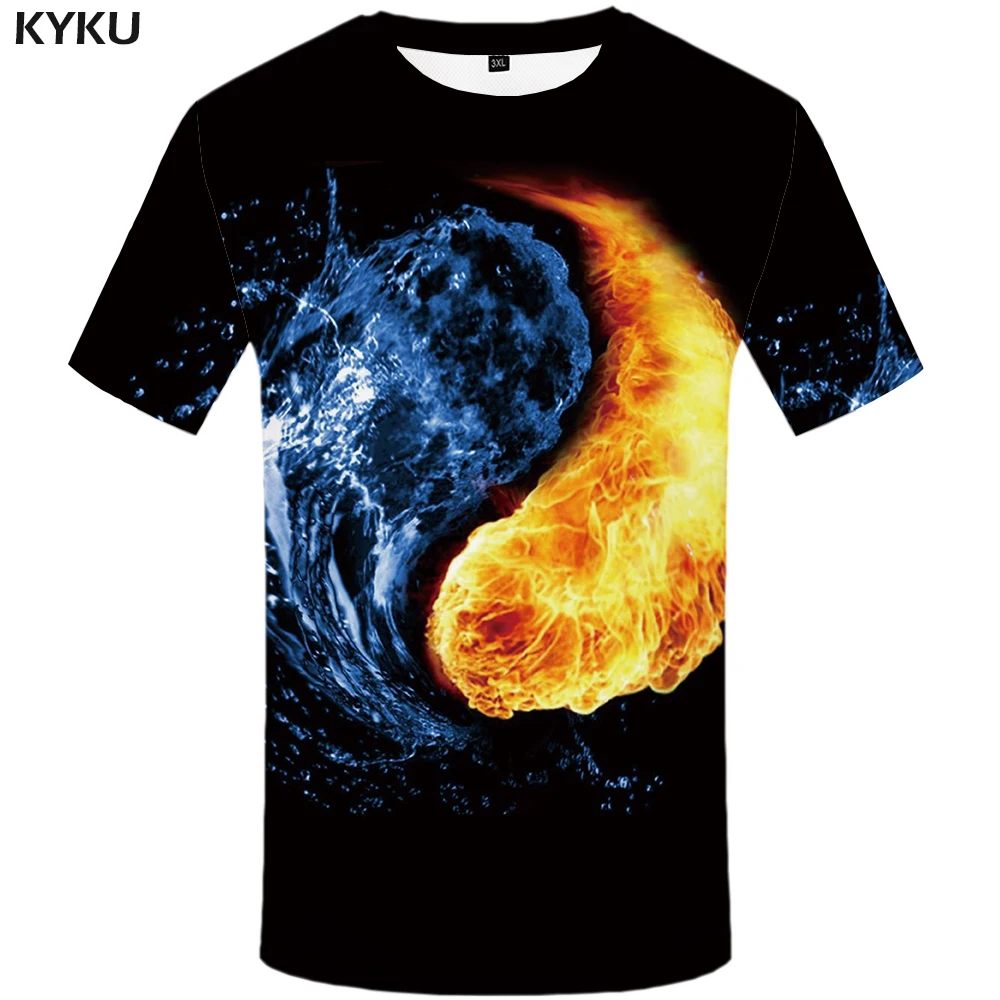 

KYKU Water T Shirt Women Yin Yang Tshirt Punk Rock Clothes Flame Black 3d Print T-shirt Gothic Anime Womens Clothing Casual Tops