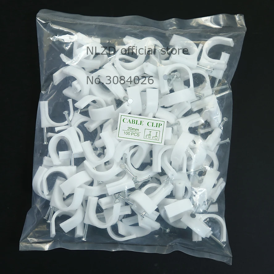 20mm Circle Path cable clips Round white cable nail wire clips 100PCS