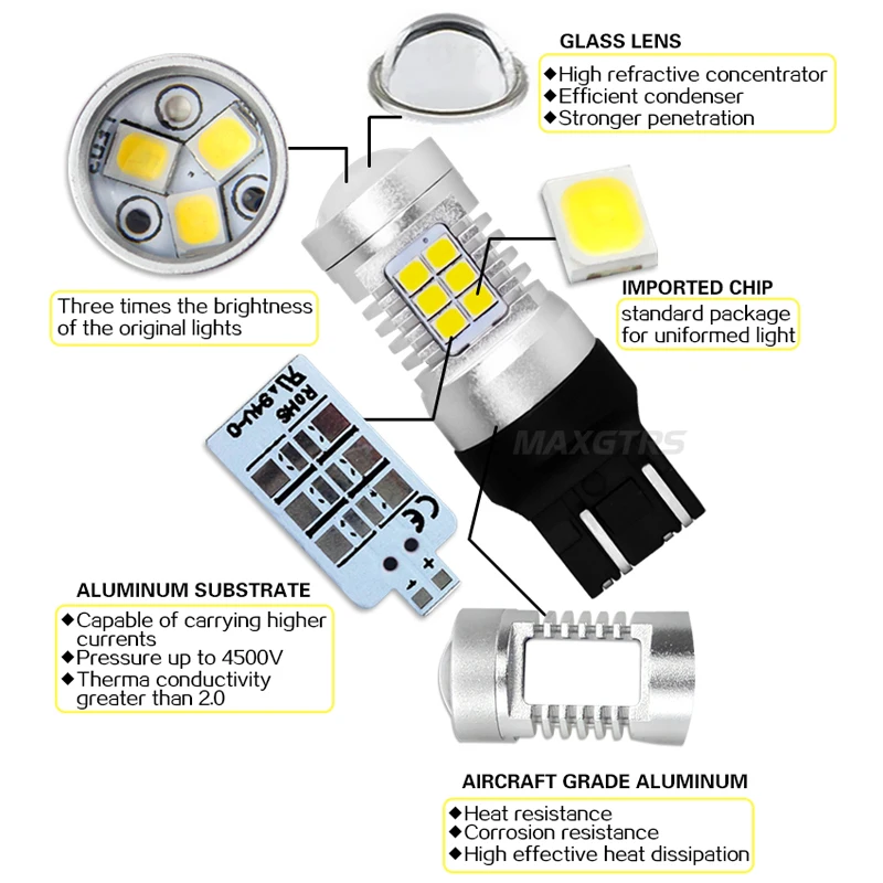 2x7443 T20 W21/5 Вт, теплый белый свет стопор обратного 2835 21SMD светодиодный Авто сигнала поворота Стоп-сигнал лампы, работающего на постоянном токе 12 В в парковка светодиодный s Задние огни