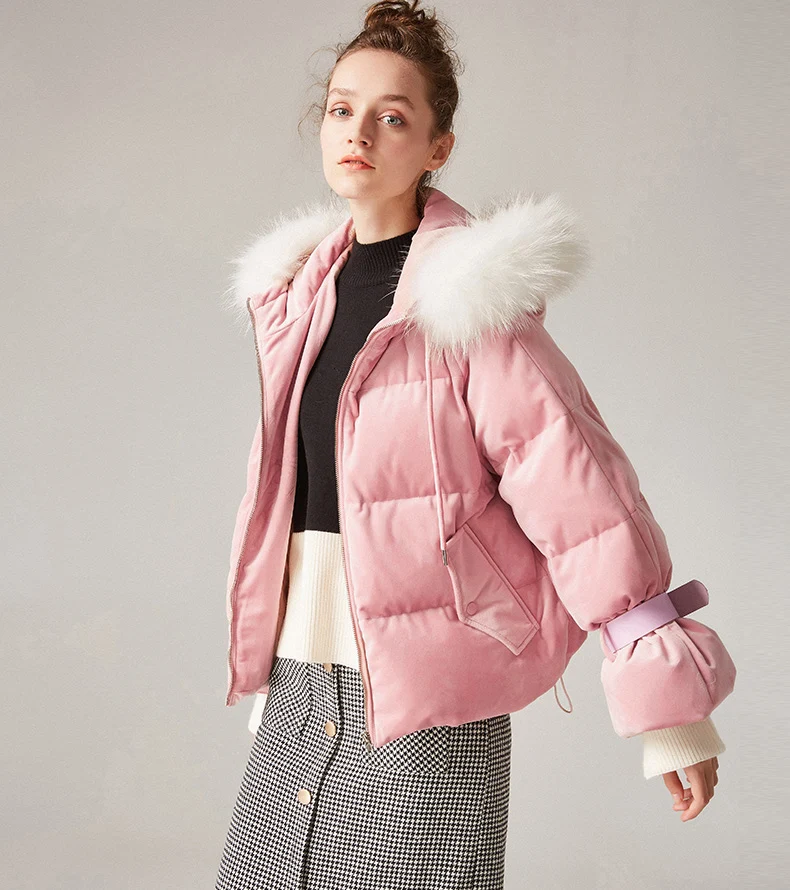 Женская зимняя куртка с большим воротником из натурального меха енота, с капюшоном,, Короткое женское пальто, парка, верхняя одежда, зимнее пальто, женские парки