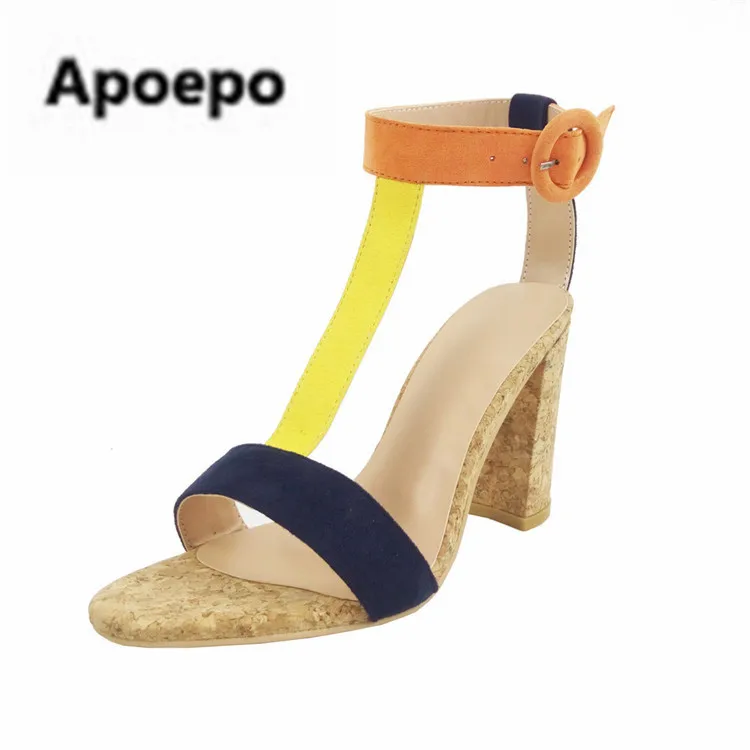 

Apoepo brand ladies sandals mixed colors suede sexy summer girls shoes 10 cm high heels sandals for women plus size 42 newest