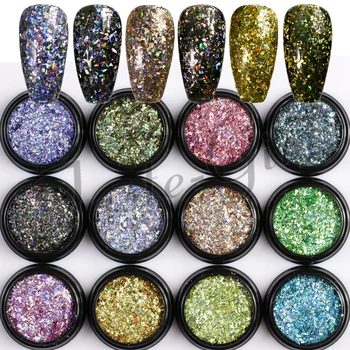 

1 bottle laser Nail Flakies Sequins 0.5g 12 colors Holographic Powder Irregular Paillette DIY Nail Art Decoration Supplies tools