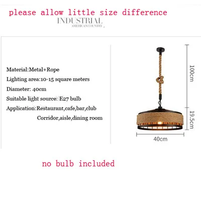 Промышленные металлические кухонные веревки винтажные подвесные светильники для столовой e27 Ресторан Кафе Ретро Лофт Люстра Потолочный подвесной светильник