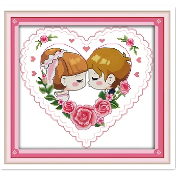 

The Love Kiss Embroidery Cross Set 11CT 14CT Printed On Canvas Painting DIY SET Chinese Counted Cross Stitch Pattern Home Decor