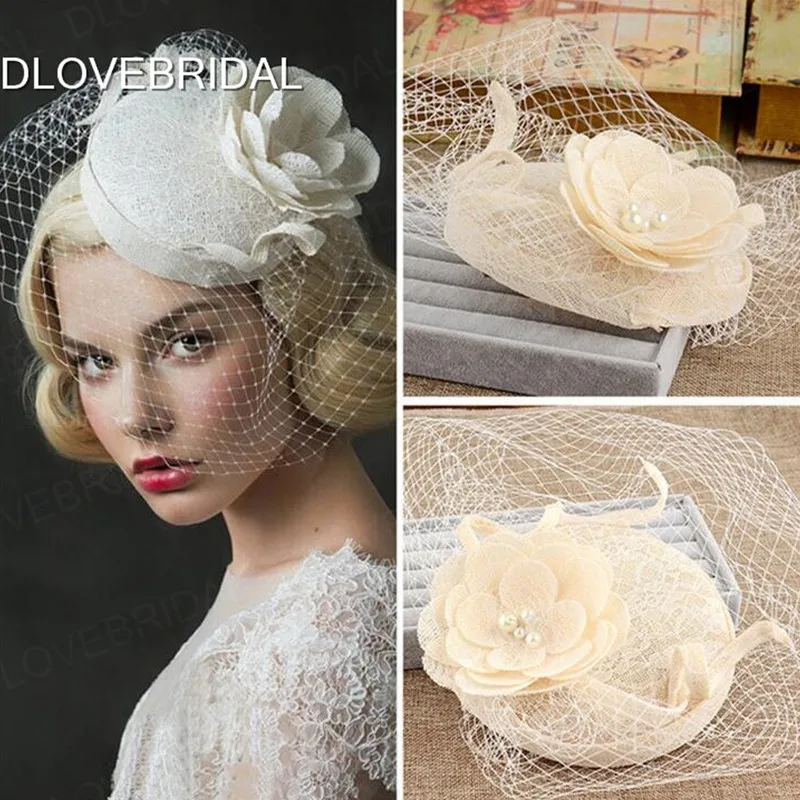 

Vintage Elegant Floral Bridal Hat with Face Veil Garden Wedding Hair Accessory Bride Mother Special Occasion Party Photo Hat