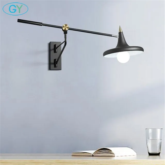Scandinavian Style Wall Lamp Bedroom Bedside Reading Telescopic Long Scandinavian Style Wall Lamp Bedroom Bedside Reading Telescopic Long Rocker Sconces Modern E27 Black Adjule Lights