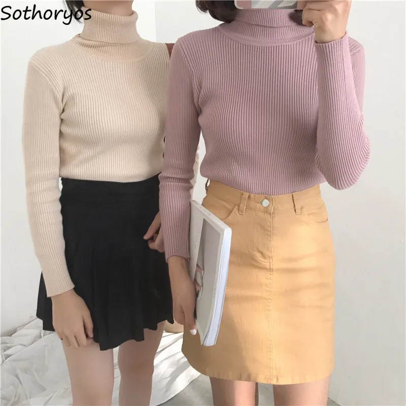 

Pullovers Women Knitting Turtleneck Long Sleeve Solid Color Womens All-match Elegant Ladies Trendy Leisure Tops Pullover Simple