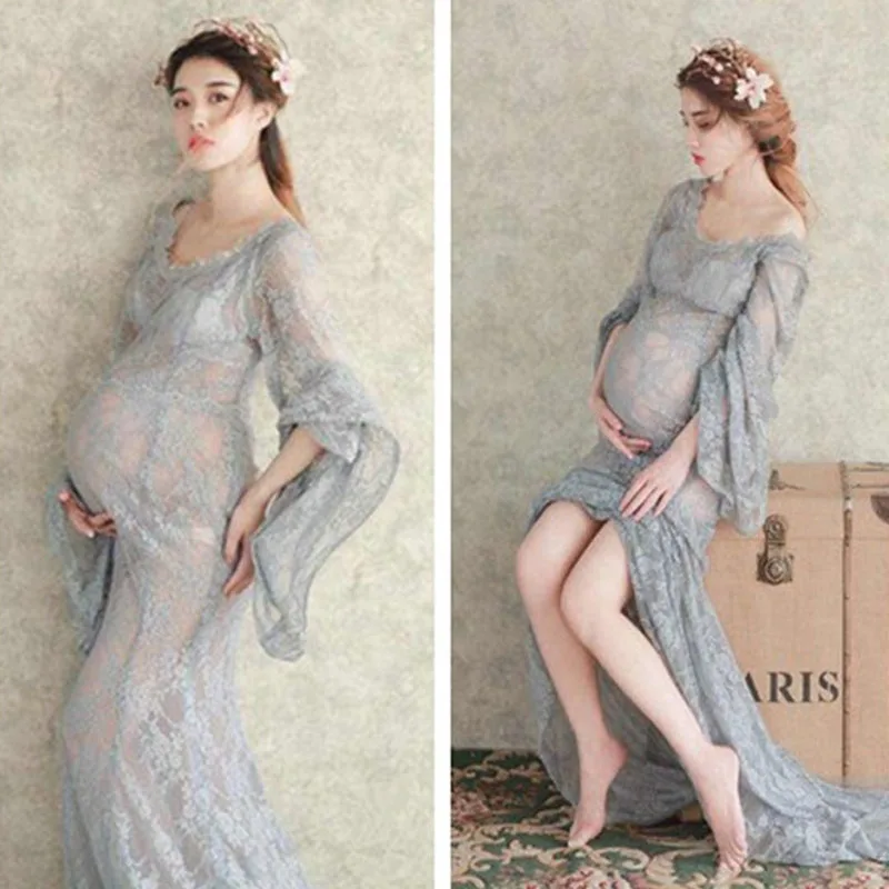 Длинные платья для беременных для фотосессии платье для беременных реквизит для фотосессии Embarazada Vestidos Gravidas - Цвет: Серый