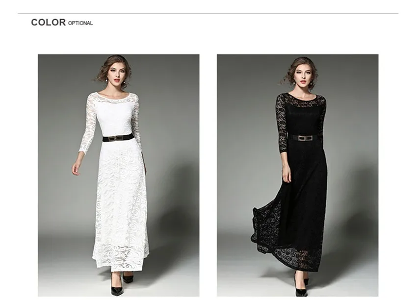 Элегантное черно-белое кружевное платье новая весенняя мода женское винтажное длинное платье макси с рукавом 3/4 вечерние платья Vestidos